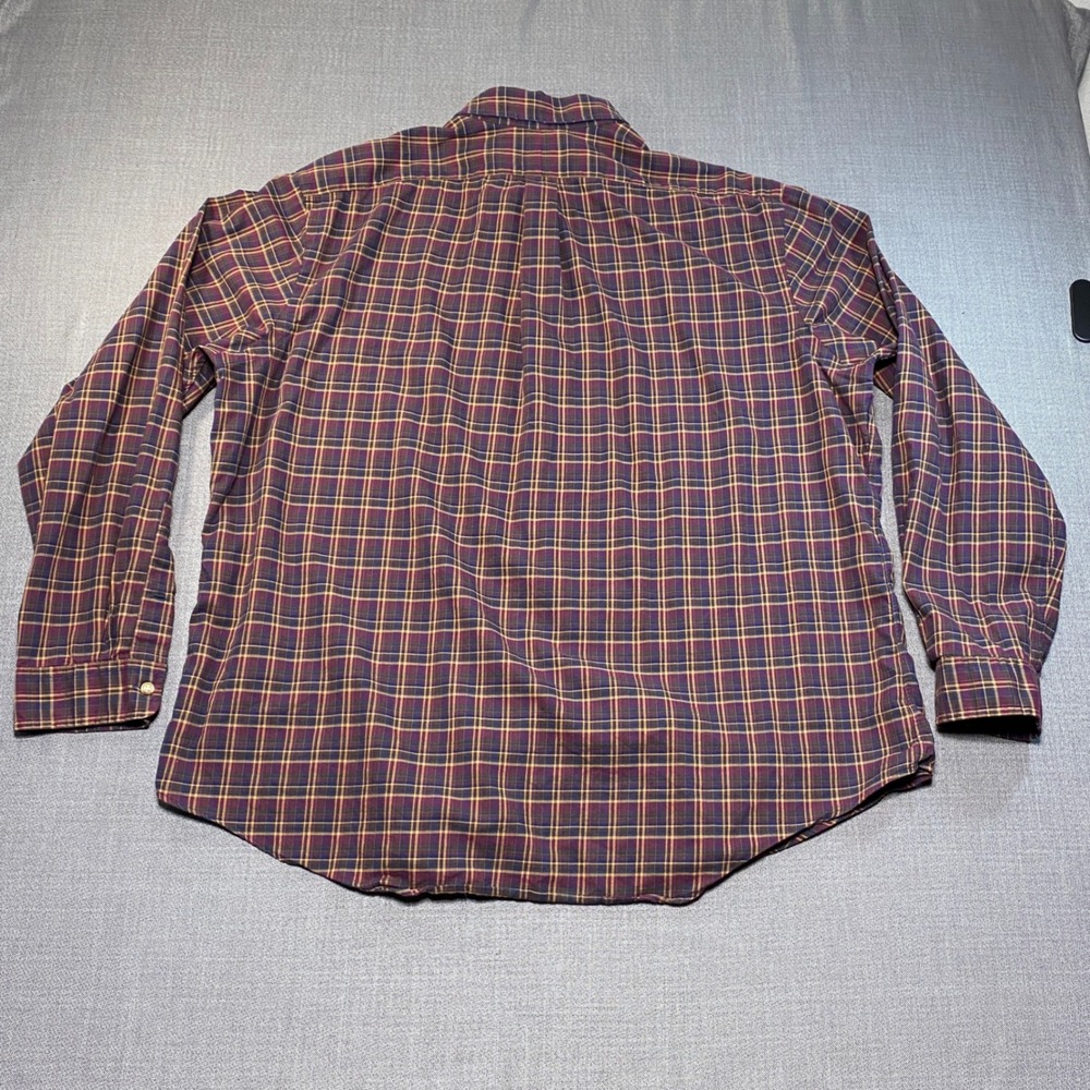 Ralph Lauren Mens XXL Plaid Button Down Shirt Burgundy Gold Cotton Long Sleeve - Picture 8 of 8